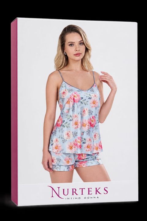 Şortlu pijama dəsti Nurteks, açıq mavi, atlas, ölçü L — Bakı