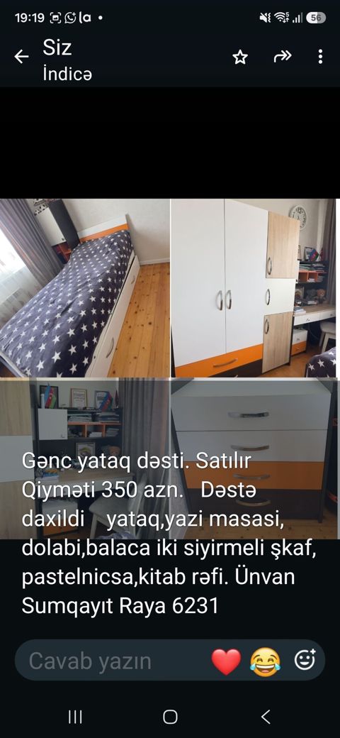 Gənc yataq dəsti Dəst tərkibi: - Yataq (aşağı hissədə siyirmələr) — 350 ₼ · Sumqayıt · Uşaq mebeli dəstləri Gənc yataq dəsti Dəst tərkibi: - Yataq (aşağı hissədə siyirmələr) — Sumqayıt