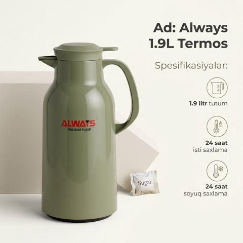 Termos Always RAX016, paslanmayan polad, 1.9 l — Bakı