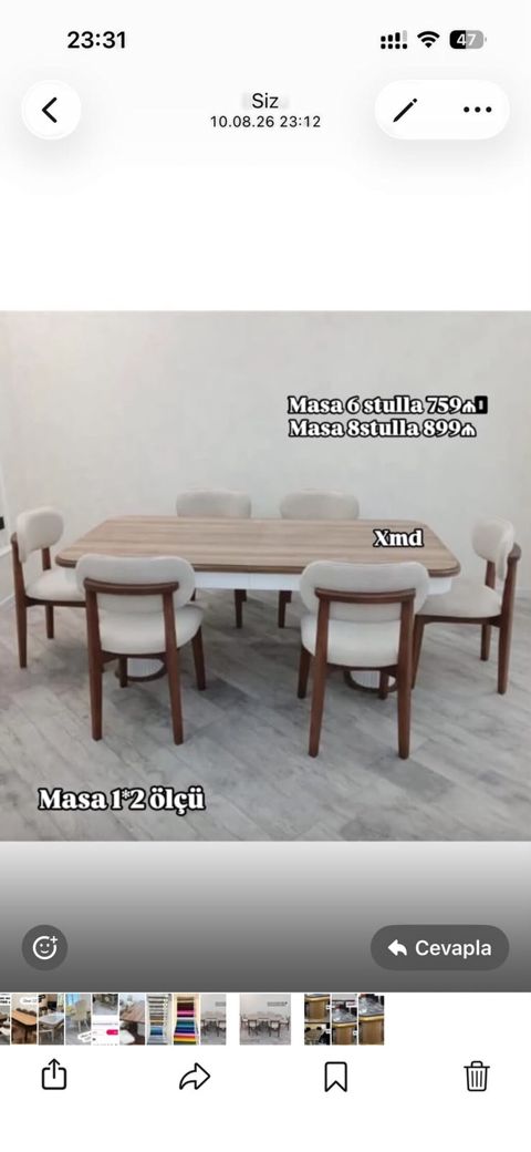 Modern yemək otağı dəsti - Masa ölçüsü: 1×2 m - Komplekt variantları — 759 ₼ · Bakı · Masalar və stullar Modern yemək otağı dəsti - Masa ölçüsü: 1×2 m - Komplekt variantları — Bakı
