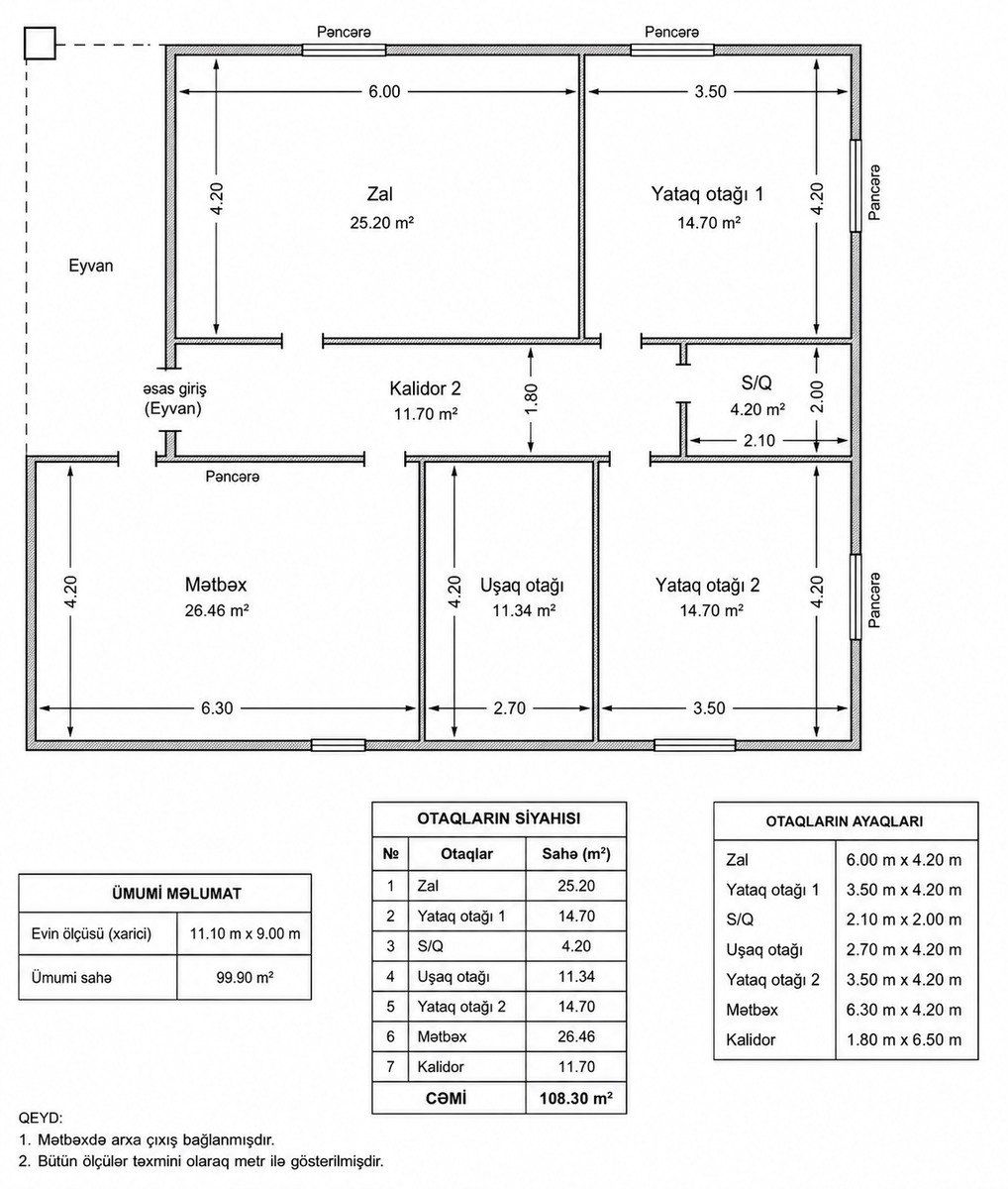 Satılır 5 otaqlı həyət evi/bağ evi 110 m² — Ev, villa, Bakı (2)