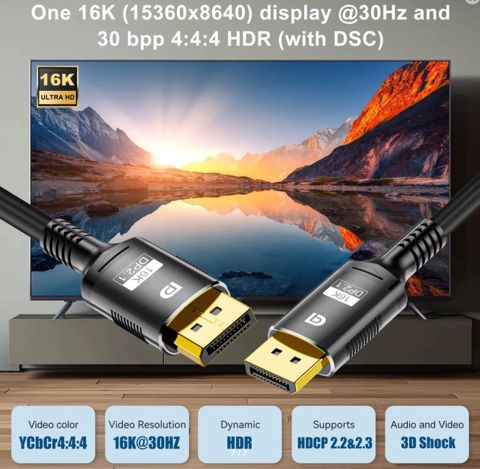 Kabel 3M "DP to DP 2.1 16K 60hz 80Gbps" — Bakı