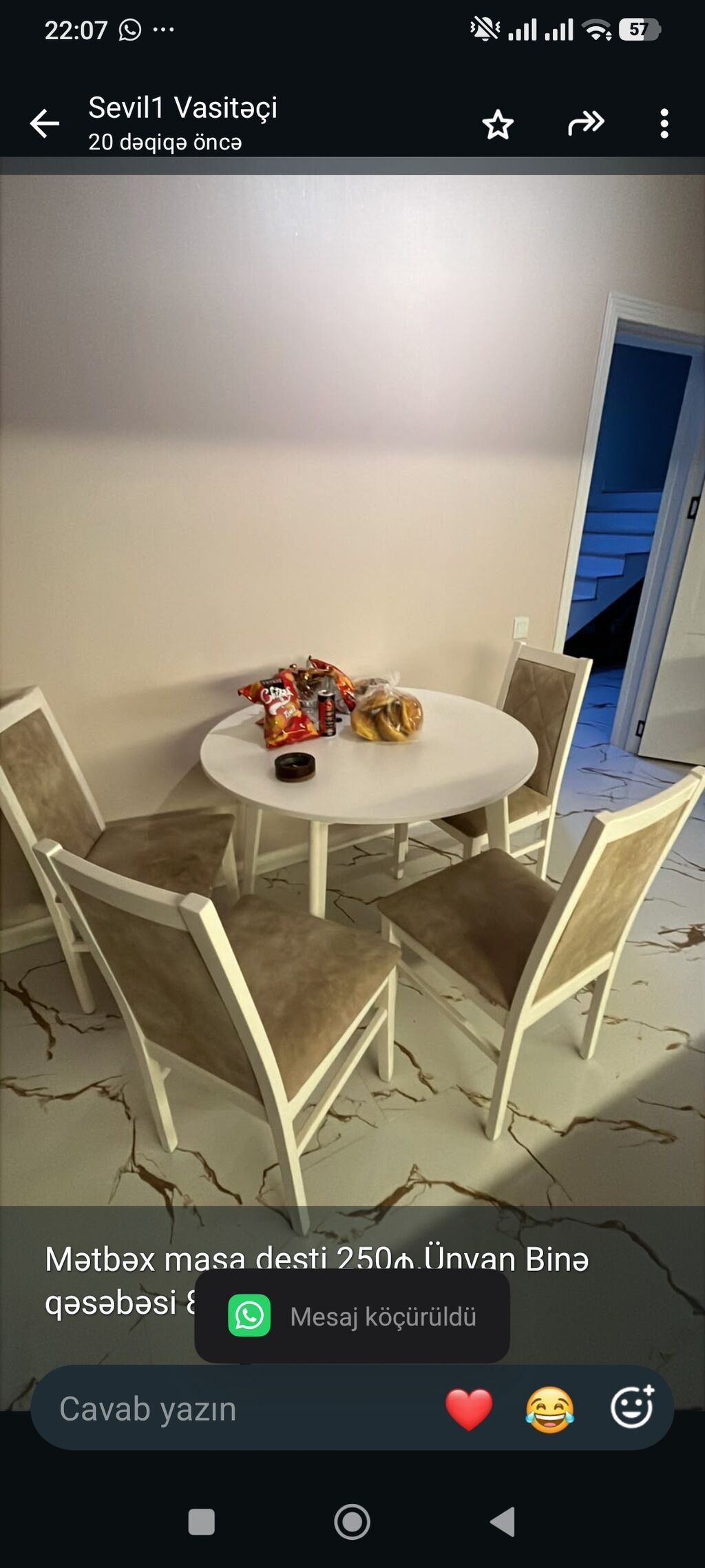 Mətbəx masa desti 250₼.Ünvan Binə qəsəbəsi 8380 Sevil1 — Masalar və stullar, Bakı
