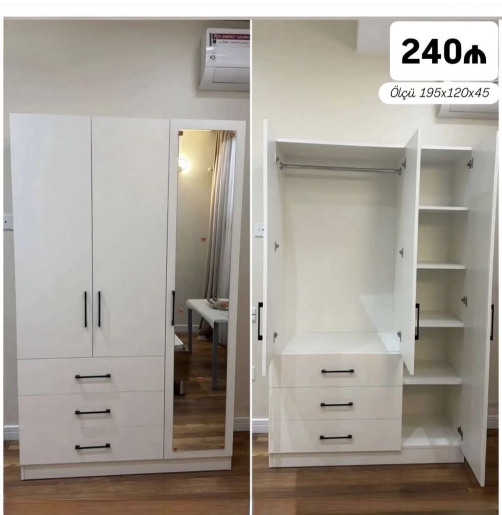 Ağ rəngli çoxfunksiyalı paltar şkafı - Ölçü: 195×120×45 sm (şəkildə — Şkaflar, Bakı