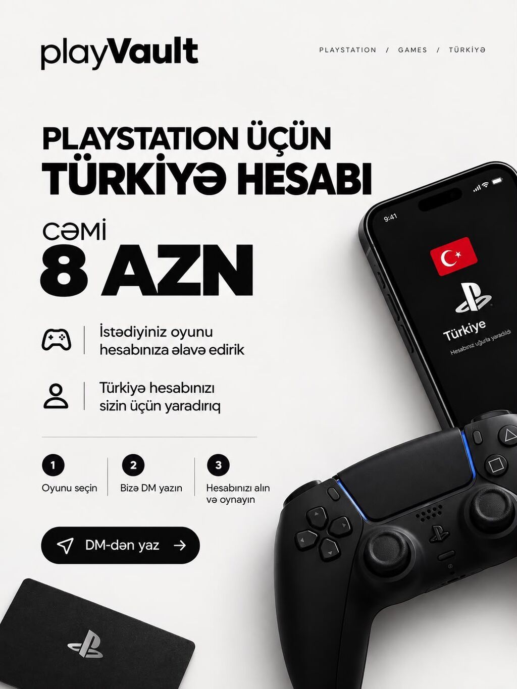 Türkiyə hesabı — cəmi 8 AZN PlayStation üçün Türkiyə hesabınızı 8 — Oyun konsolları, Bakı