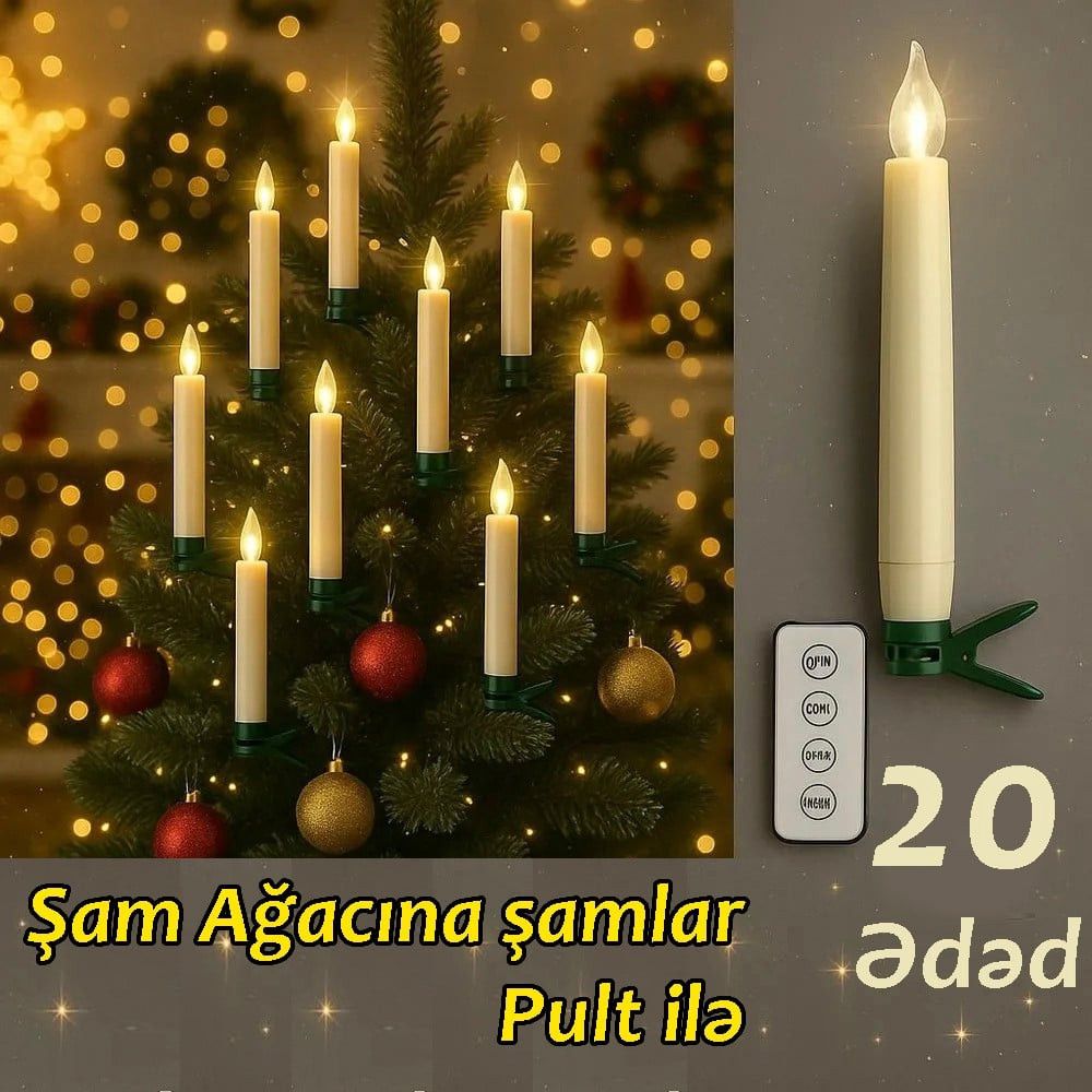 Şam ağacı üçün Harry Potter sehrli şamlar, 10 ədəd, idarə etmə pultu və batareyalar komplektdə - FenExDekor20_002 — Mallar, Bakı