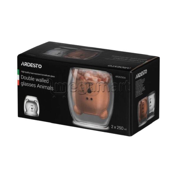 Stəkan dəsti Ardesto Double wall mug set Animals, 250ml, 2pcs, borosilicate glass, transparent (AR2625GA) — Bişirmə qabları, Bakı (2)