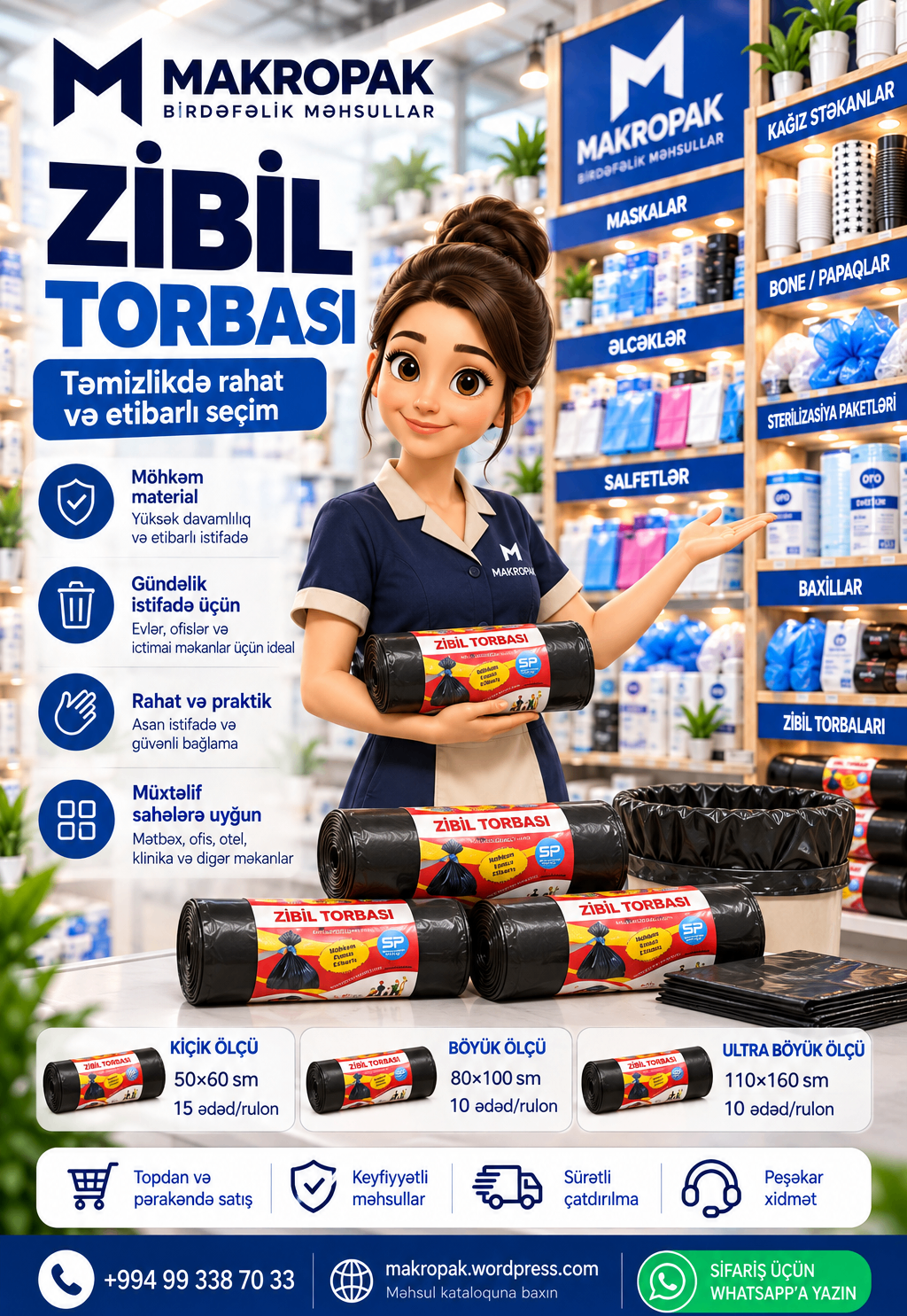 SP zibil torbaları müxtəlif ölçülərdə