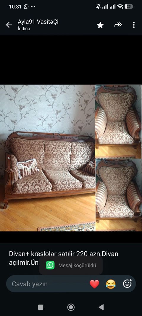 Divan+ kreslolar satılir 220 azn.Divan açılmir.Ünvan 9 mkr.Ayla91 — Bakı