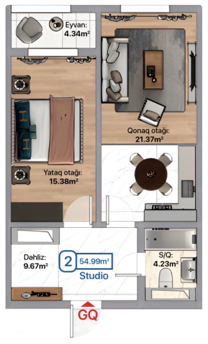 Satılır 2 otaqlı yeni tikili 55 m² — Mənzil, Xırdalan (6)