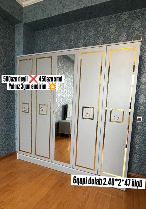 6 qapılı geyim dolabı Ölçü: 2.40 2 47 (m/dərinlik sm olaraq — 450 ₼ · Bakı · Şkaflar 6 qapılı geyim dolabı Ölçü: 2.40 2 47 (m/dərinlik sm olaraq — Bakı