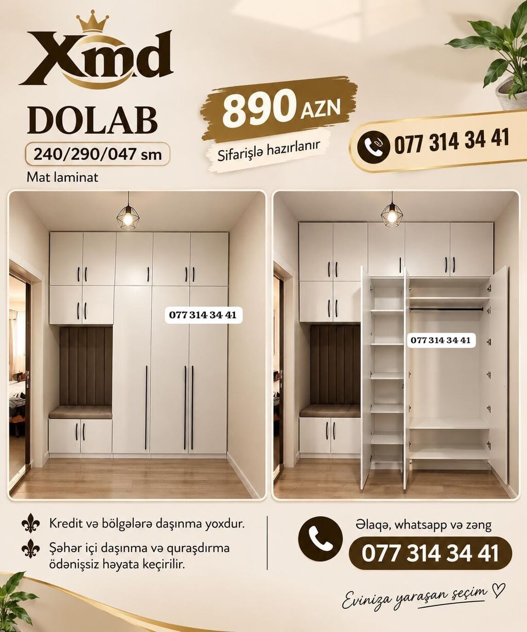 Düz dolab, Yataq otağı üçün, Qarderob, Açılan, Korpuslu, 6 qapı — Şkaflar, Bakı