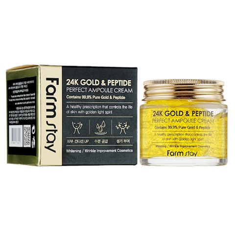 Üz üçün ampullu krem FarmStay 24K Gold & Peptide Perfect Ampoule Cream qızıl və pepsidlər ilə 80 ml — Bakı