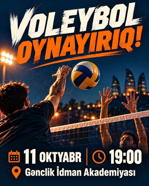 Xidmət: Həvəskar voleybol oyunu və məşq sessiyası Təfərrüatlar — 7 ₼ · Digah · Digər Xidmət: Həvəskar voleybol oyunu və məşq sessiyası Təfərrüatlar — Digah