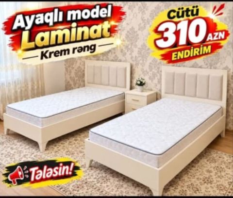 Ayaqlı model laminat çarpayı dəsti – krem rəng - Rəng: krem — 310 ₼ · Bakı · Yataq otağı mobilya dəstləri Ayaqlı model laminat çarpayı dəsti – krem rəng - Rəng: krem — Bakı