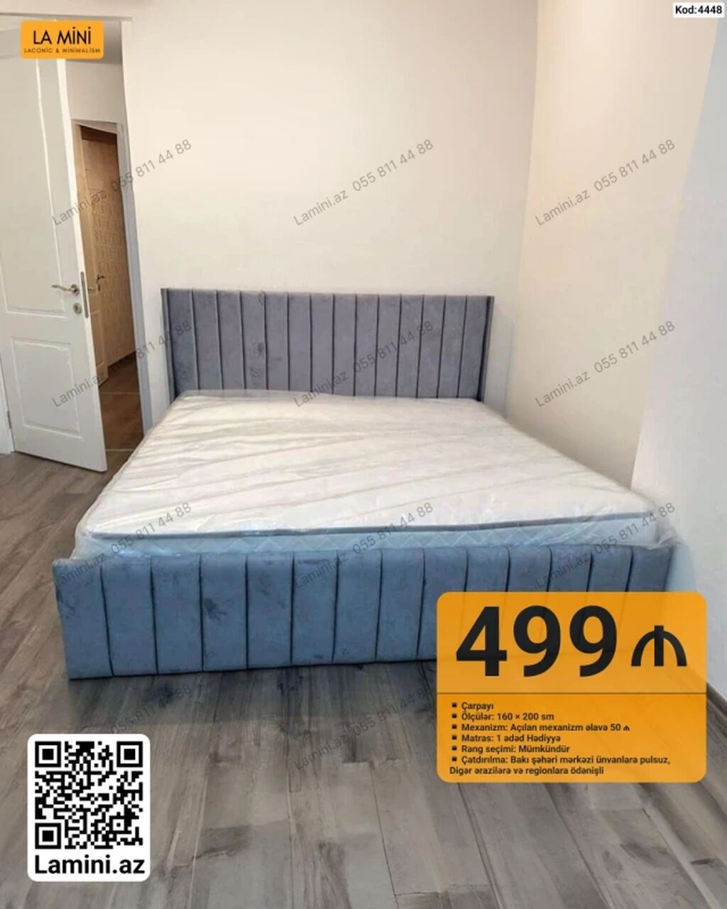 LA Mını çarpayı - Ölçü: 160 200 sm - Korpus: yumşaq parça ilə — Yataqlar, Bakı