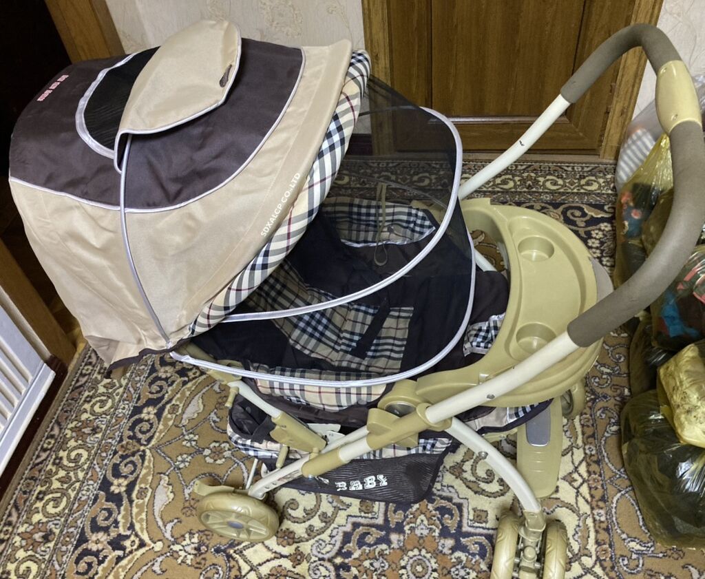 Uşaq arabası – “MY Baby” yazılı, bej-qəhvəyi rəng palitrası və dama — Arabalalar, Bakı (3)