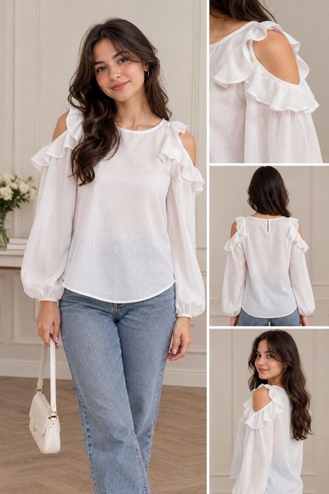Ağ rəngli qadın bluzası – Callıope - Model: çiyinləri açıq — 9 ₼ · Bakı · Köynək Ağ rəngli qadın bluzası – Callıope - Model: çiyinləri açıq — Bakı