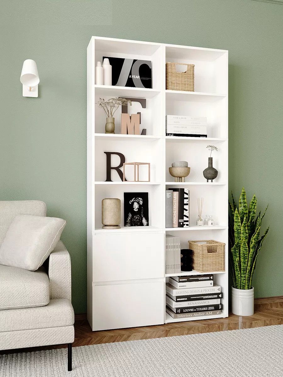 Stellaj Kombo, 195x23x50 sm, ağ, Ldsp - 3563_L-6ComboWh — Mallar, Bakı (3)