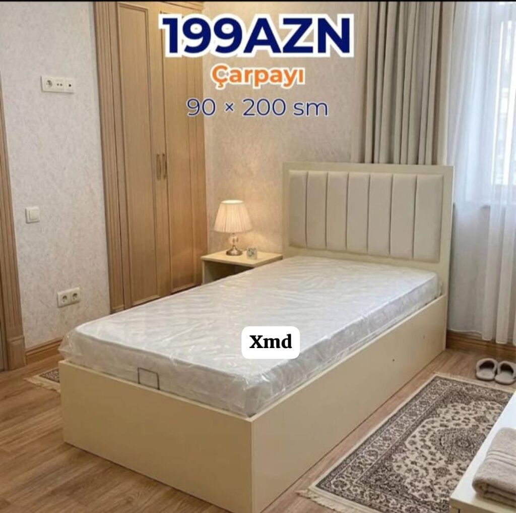 Tək nəfərlik çarpayı – müasir, kompakt dizayn - Rəng: ağ/krem tonları — Yataqlar, Bakı (7)