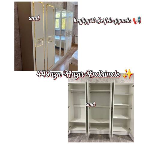 Məhsul: 4 qapılı geyim dolabı - Rəng: ağ (qızılı dekor haşiyələr) — ucuz.mebel — Шкафтар