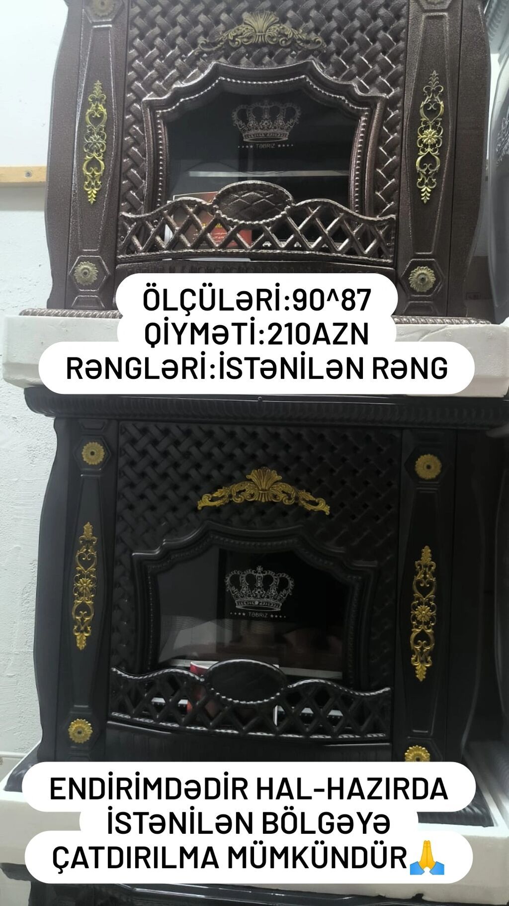 Dekorativ elektrik sobası/kamin önü - Ölçü: 90×87 sm - Rəng — Kaminlər, Saray