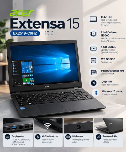 İşlənmiş Acer Extensa, 15.6 Intel Celeron, 128 GB, Ünvandan götürmə, Pulsuz çatdırılma, Rayonlara çatdırılma — 150 ₼ · Bakı · Acer İşlənmiş Acer Extensa, 15.6 Intel Celeron, 128 GB, Ünvandan götürmə, Pulsuz çatdırılma, Rayonlara çatdırılma — Bakı