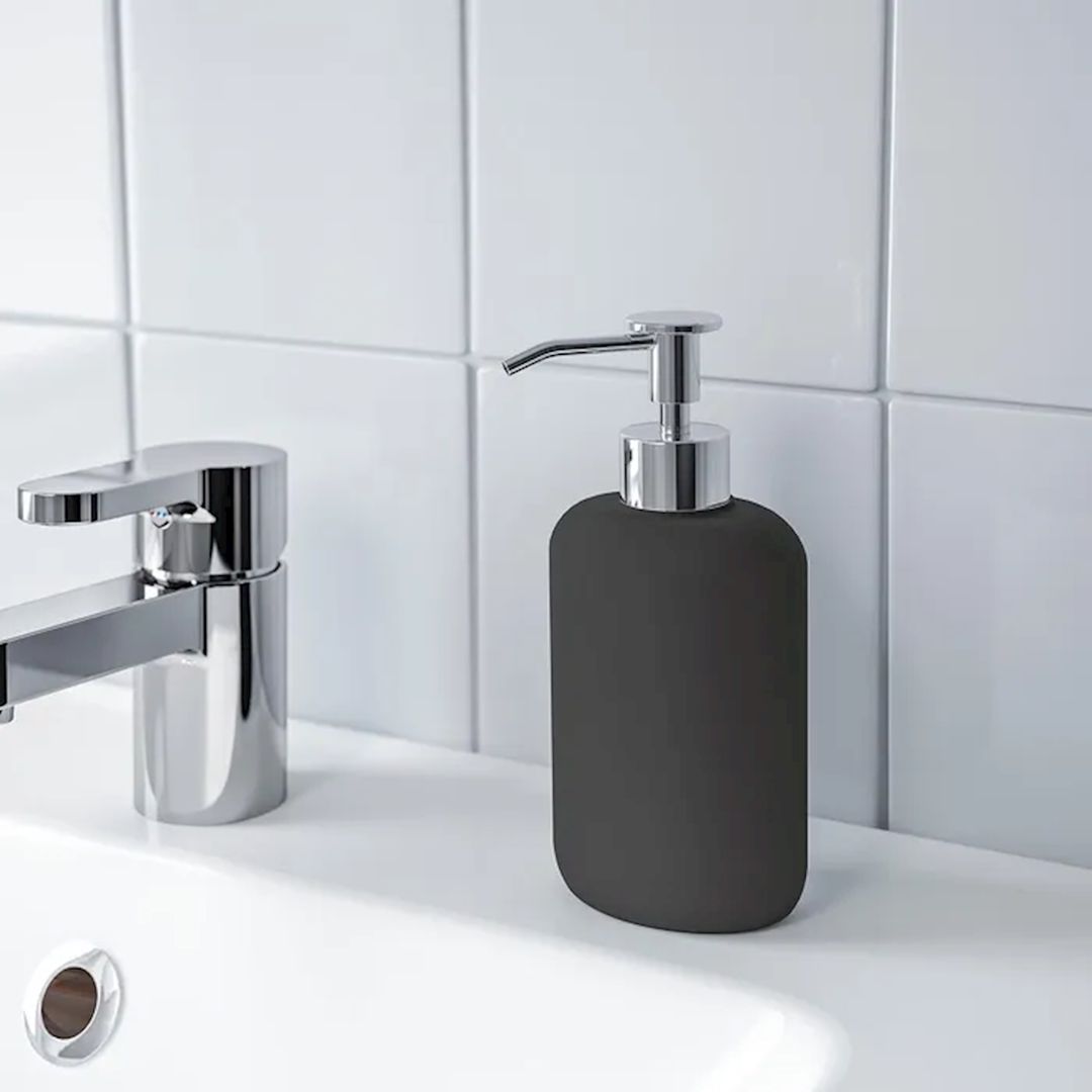 Maye sabun dozatoru IKEA Ekoln 404.416.19, keramika, paslanmayan polad, boz, 300 ml — Mallar, Bakı (2)