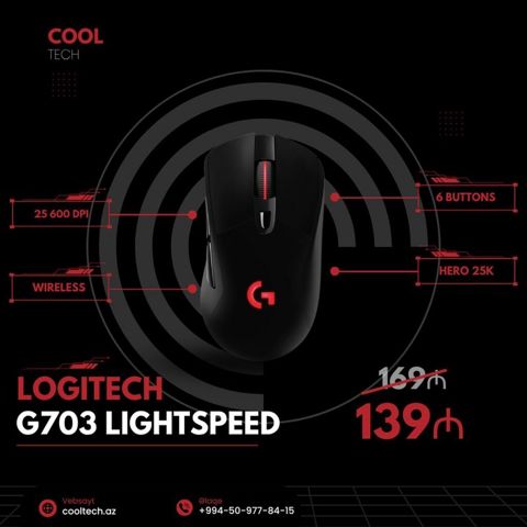 Yeni Logitech G703 Lıghtspeed — gaming üçün sürət və dəqiqlik — Bakı
