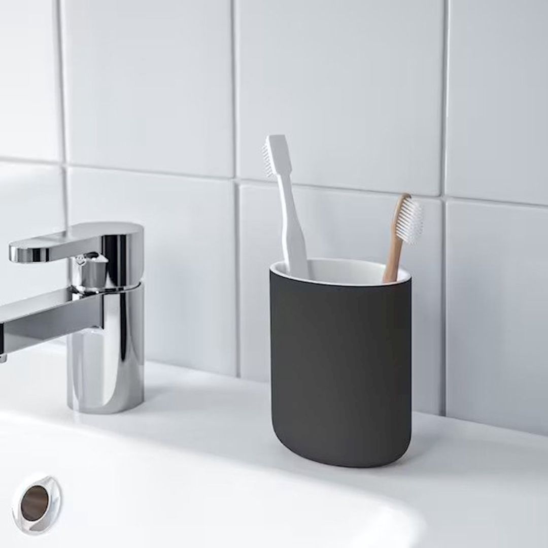 Diş fırçaları üçün stəkan IKEA Ekoln 004.416.21, keramika, boz — Mallar, Bakı (2)