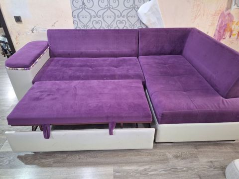 Bənövşəyi rəngli L formalı künc divanı və puf - Modul quruluş: L — Bakı