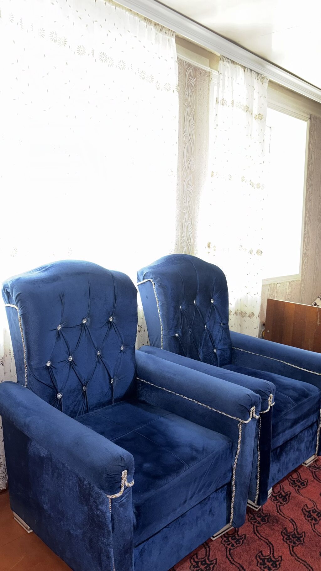 Mavi məxmər divan - Rəng: dərin royal-mavi - Material: yumşaq — Divanlər, Mehdiabad (3)