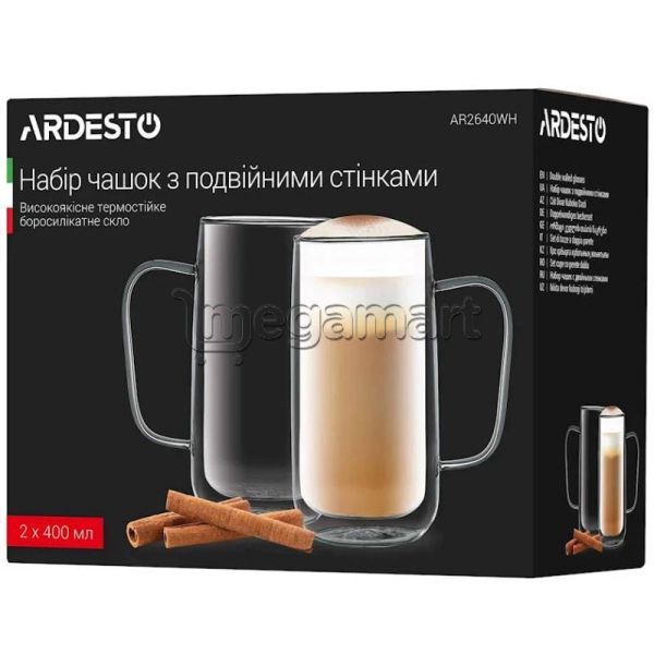 Fincan dəsti Ardesto Doublewall mug set with handles, 400ml, 2pcs, borosilicate glass, transparent (AR2640WH) — Çaynikler və qəhvə qabları, Bakı (2)