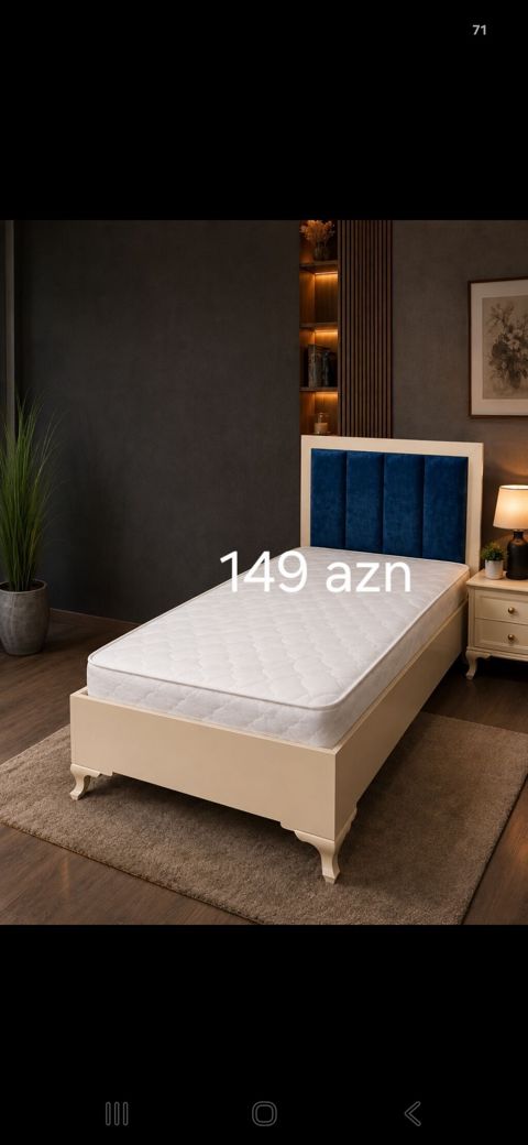 Tək nəfərlik çarpayı və döşək dəsti - Rəng: krem korpus, tünd mavi — 149 ₼ · Xırdalan · Yataqlar Tək nəfərlik çarpayı və döşək dəsti - Rəng: krem korpus, tünd mavi — Xırdalan