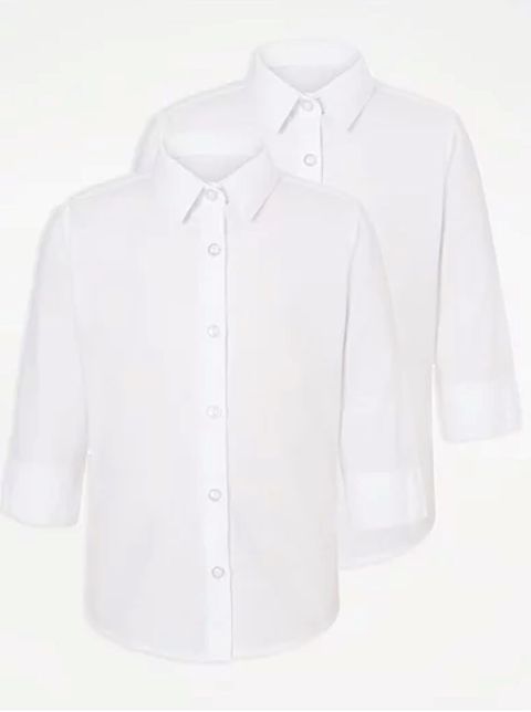 Qızlar üçün 2 ədədli məktəbli qısaqol köynək dəsti George school shirt 3/4 sleeve, ağ, polyester/pambıq, ölçü 12-13 yaş — Bakı