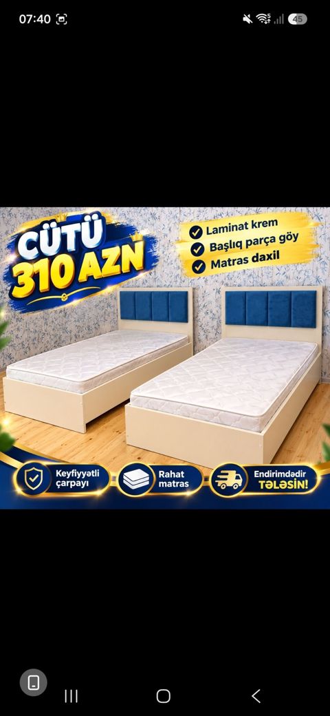 Məhsul: İkili tək nəfərlik çarpayı dəsti - Rəng: laminat krem — Xırdalan