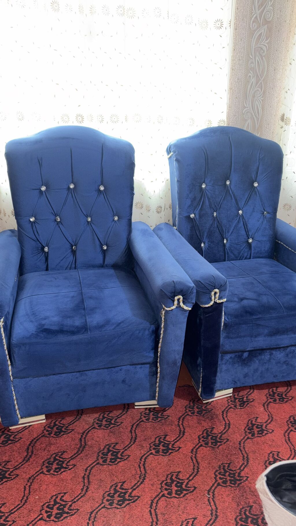 Mavi məxmər divan - Rəng: dərin royal-mavi - Material: yumşaq — Divanlər, Mehdiabad (4)
