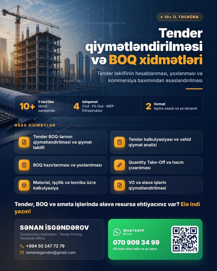 Tender qiymət təklifi, BOQ və smeta hazırlanması — Təmir və inşaat, Bakı (2)