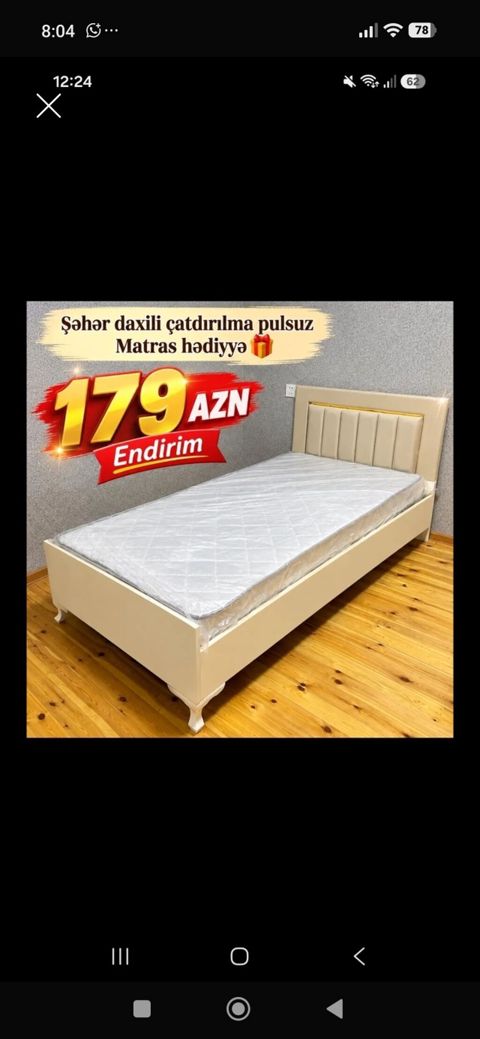 Tək nəfərlik çarpayı – neoklassik dizayn, krem rəngdə döşəmə ayaqları — Bakı