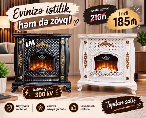 Elektrikli dekorativ soba – evinizə istilik və zövq - Rənglər: qara — Bakı