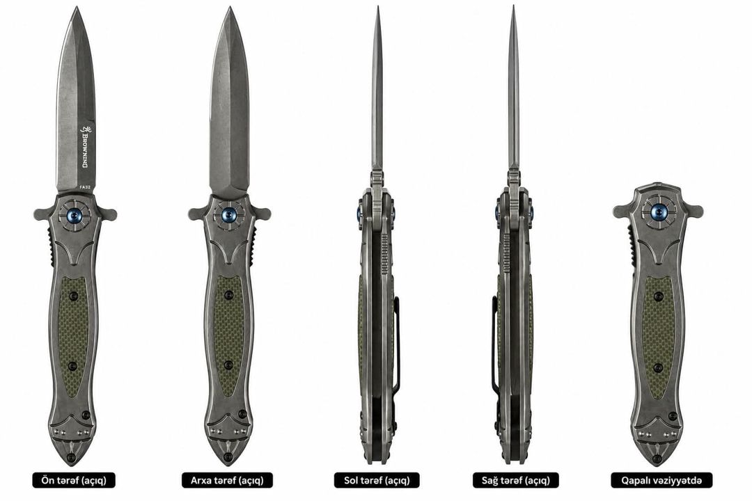 Qatlanan bıçaq Browning FA32, paslanmayan polad/metal/taxta, 22 sm, boz/yaçıl — Mallar, Bakı (2)