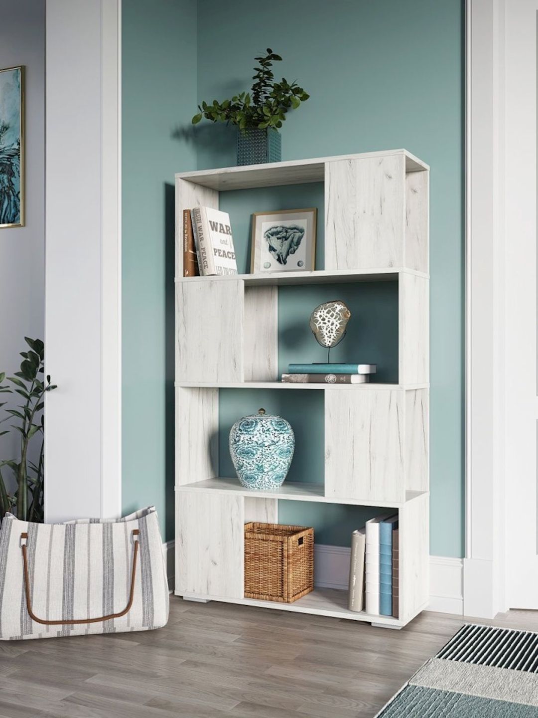 Stellaj 3563_StellajloftDubWhite, 142х75х25.6 sm, Ldsp, ağ — Mallar, Bakı (3)