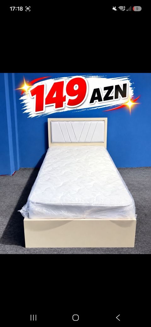 Tək nəfərlik çarpayı və döşək dəsti - Ölçü: təxminən 90×190 sm (tək — 149 ₼ · Xırdalan · Yataqlar Tək nəfərlik çarpayı və döşək dəsti - Ölçü: təxminən 90×190 sm (tək — Xırdalan