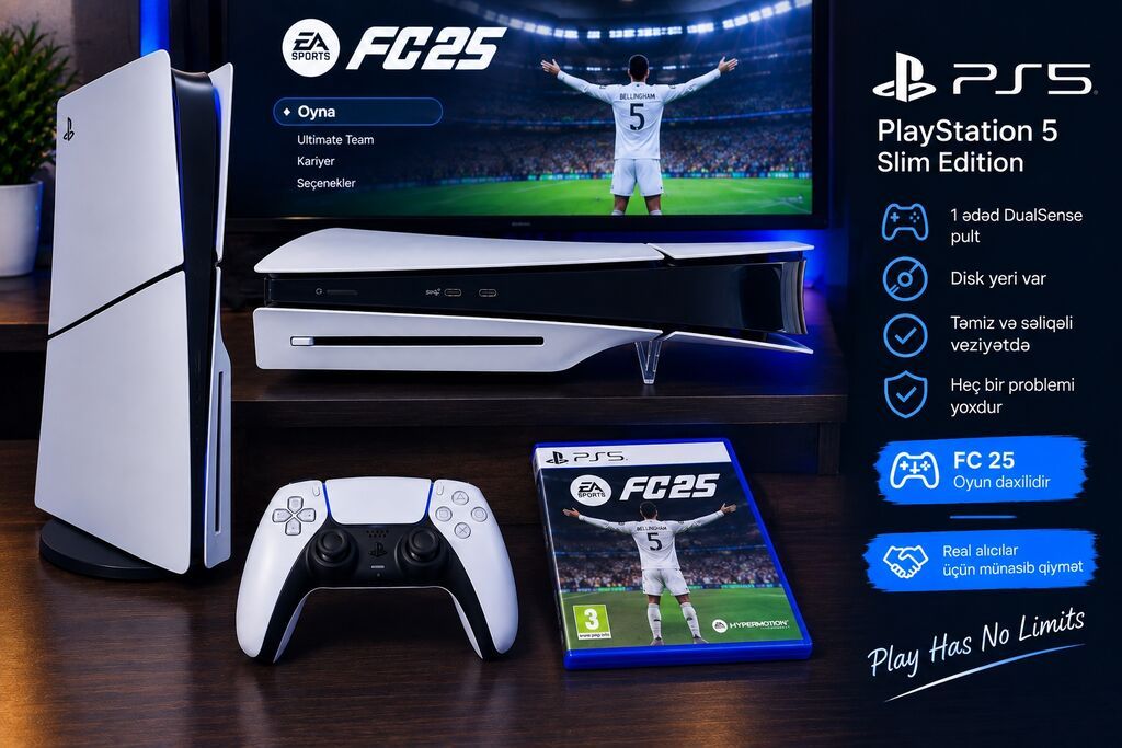 PlayStation 5 Slim Edition – diskli versiya Paket: - PS5 Slim konsol — Oyun konsolları, Sumqayıt