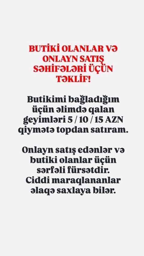 Butik sahibləri və onlayn satış səhifələri üçün topdan geyim təklifi — 5 ₼ · Bakı · Qadın paltarı Butik sahibləri və onlayn satış səhifələri üçün topdan geyim təklifi — Bakı