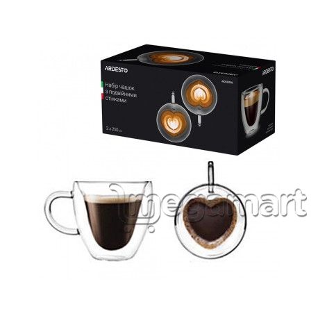 Fincan dəsti Ardesto Doublewall mug set with handles, 300ml, 2pcs, borosilicate glass, transparent (AR2630GHL) — Bişirmə qabları, Bakı