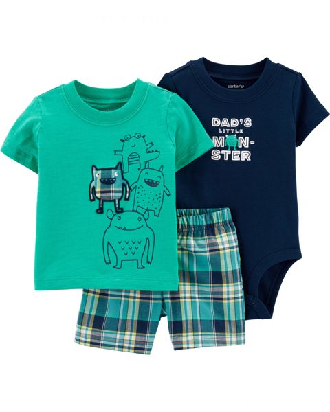 Oğlanlar üçün şortlu dəst Carter's Dads Little Monster, rəngbərəng, pambıq, ölçü 9-12 ay — Bakı