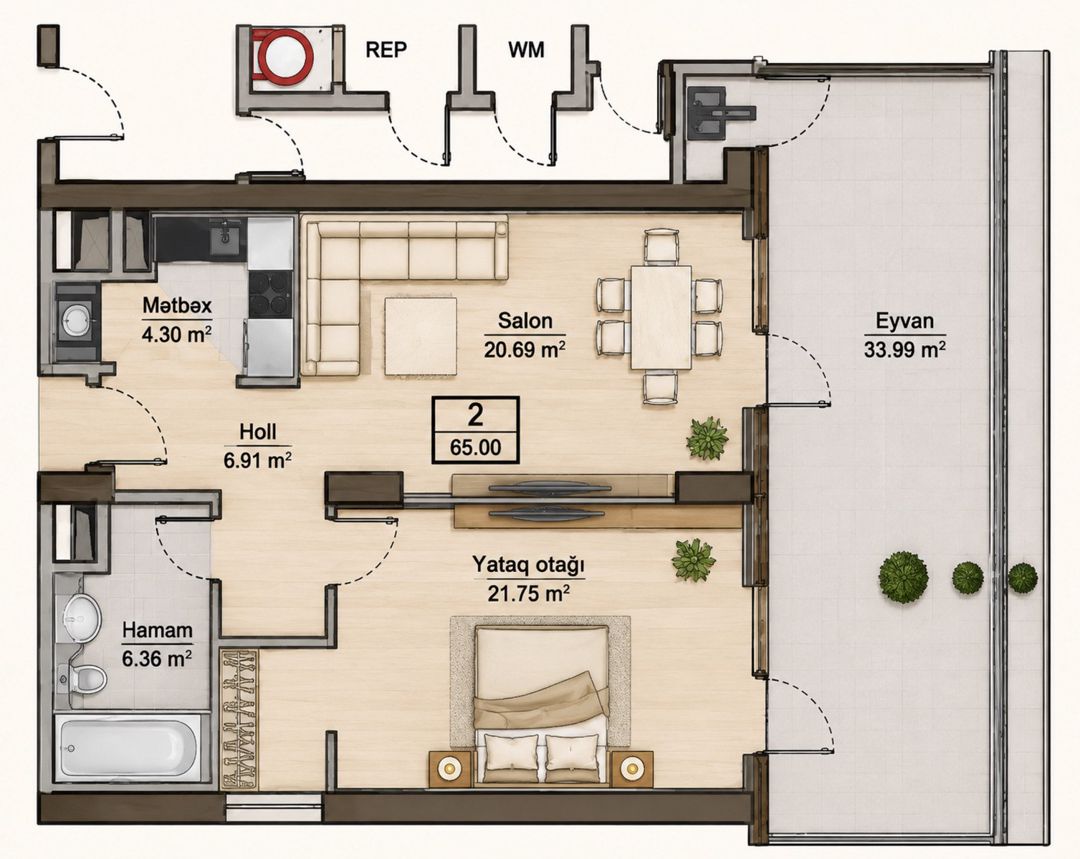 Satılır 2 otaqlı yeni tikili 95 m² — Mənzil, Bakı (4)