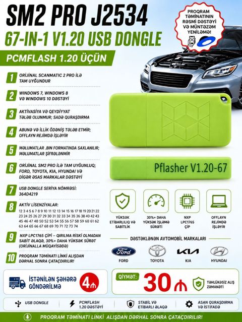 PCM flasher usb açar. V1.20, 67 modullu. Sm2 pro,scanmatik,openport2 — Sahib Heydərov