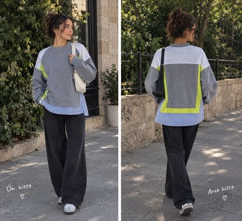 Trendyol- Qadınlar üçün rəng bloklu uzunqol sweatshirt - Dizayn: Önü — NejStock